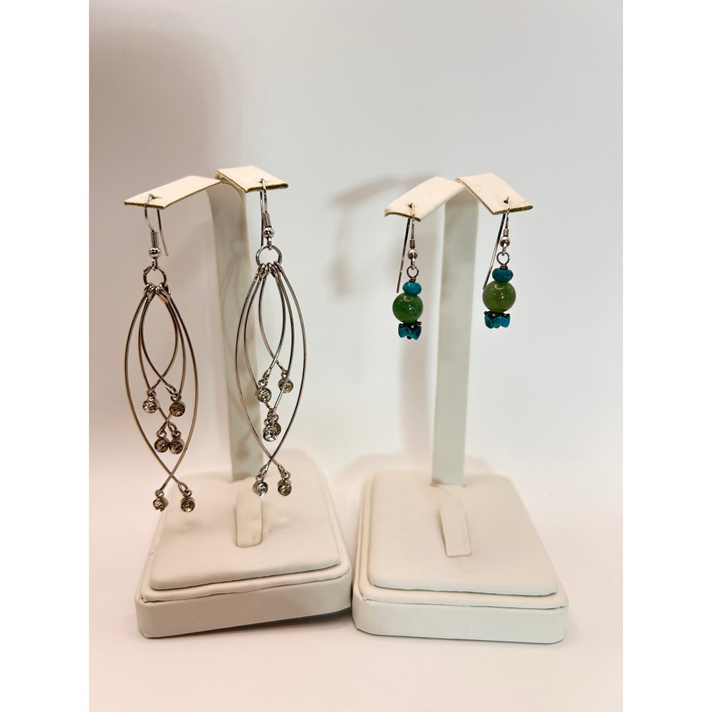 Unbranded Earring Set Womens OS Silver Green Good Dangle Rhinestone Bead 2 Pairs